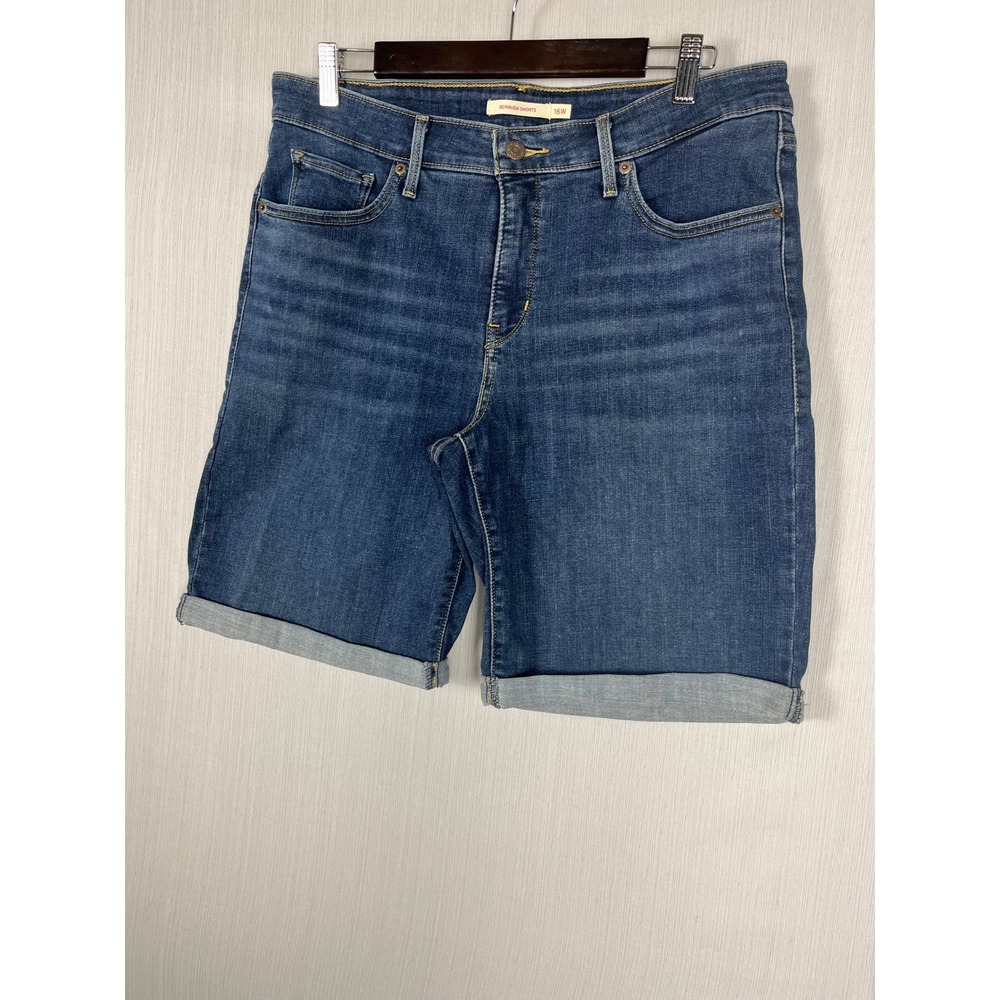 Levi's Bermuda Shorts Women 16W Blue Denim Cuffed Mid Rise Stretch Plus Size
